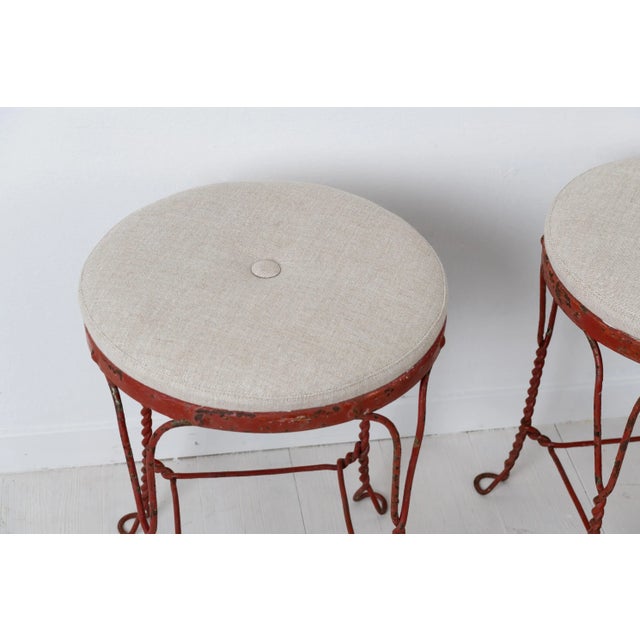Red Swedish Mid-Century Red Iron Stools, Set of 4 For Sale - Image 8 of 10