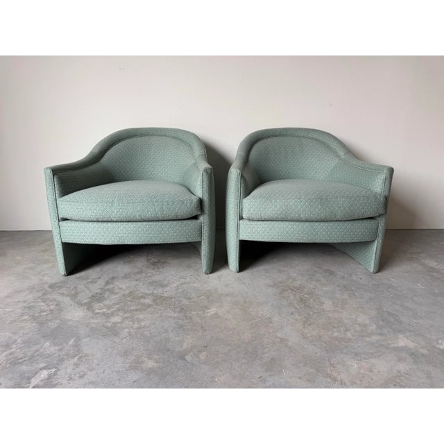 Wood 1980’s Vintage Selig Imperial-Style Barrel Back Upholstered Club Chairs – A Pair For Sale - Image 7 of 12