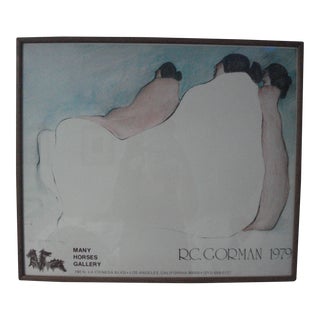 RC Gorman 1979 Many Horses Gallery Poster, Signed Framed Lithograph For Sale