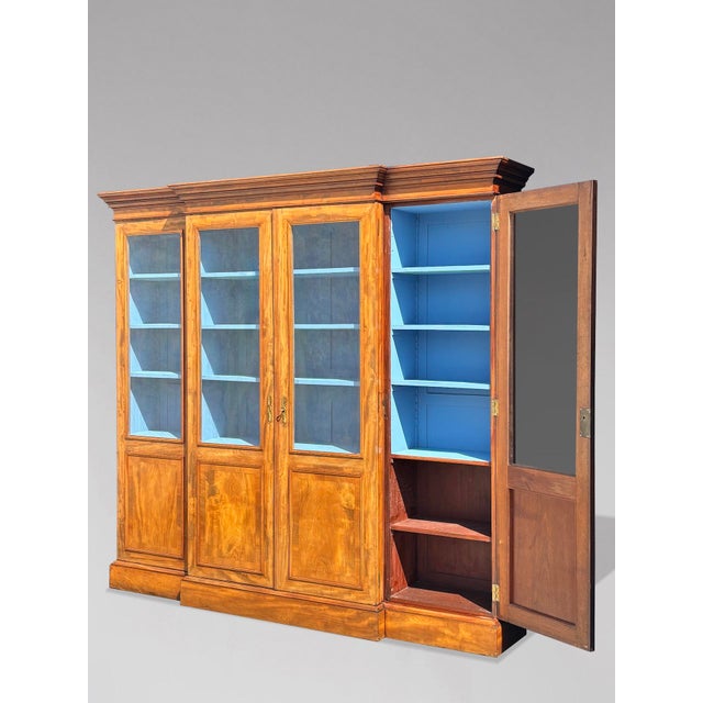 Fine French Louis Philippe Walnut 4-Door Breakfront Bookcase Cabinet France, circa 1880 A very elegant late 19th-century...