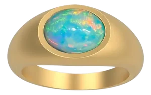 14kt Solid Gold Ring With Opal Cabochon, Size 5