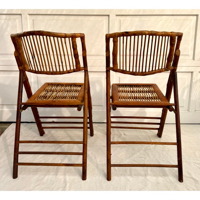1960's Set of 6 Tortoiseshell Finish Bamboo Folding Chairs For Sale - Image 9 of 10
