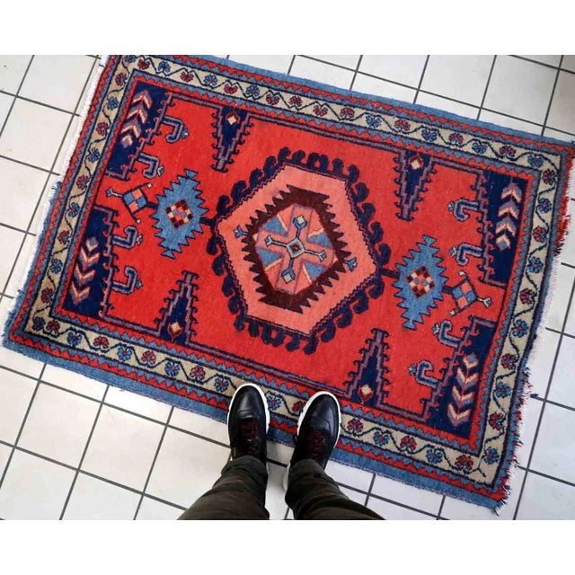 Textile 1970s Handmade Vintage Persian Hamadan Rug 3.5' X 4.8' For Sale - Image 7 of 12