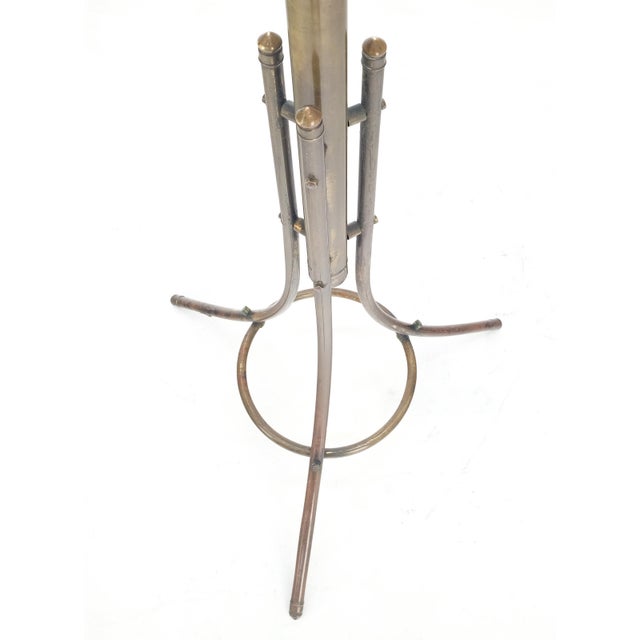 Vintage c1950s Solid Brass Tube Tripod Base Free Standing Coat Rack Nice Patina! For Sale - Image 12 of 13