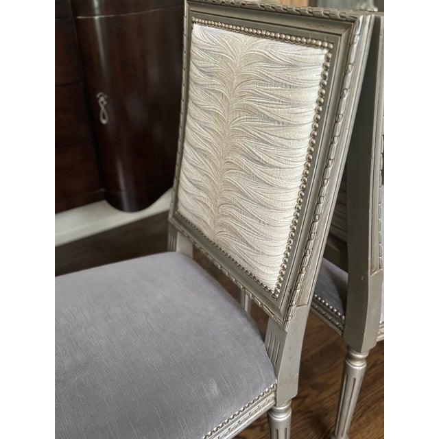 Gray Bespoke Massoud Louis XVI Style Modern Side Chairs - Set of Four For Sale - Image 8 of 11