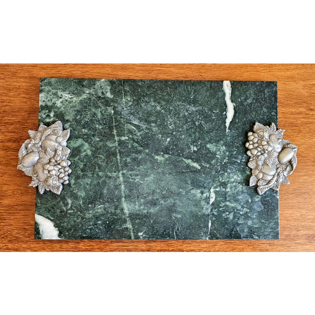Vintage Seagull Pewter & Green Marble Charcuterie Board For Sale - Image 4 of 18