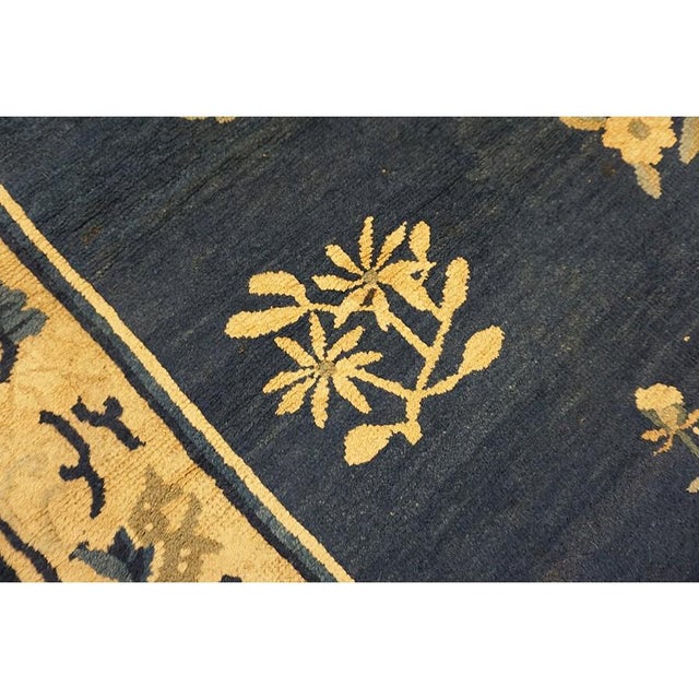1920s Antique Medallion Oriental Chinese Blue Wool Rectangle Knotted Small Rug For Sale - Image 11 of 12