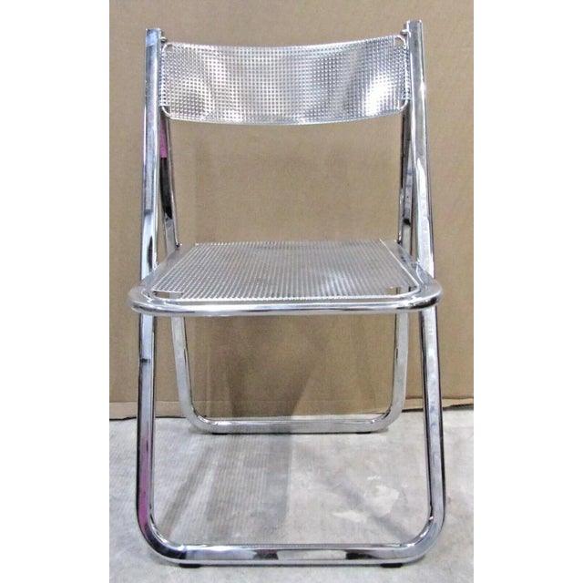 Arrben Matching Pair of Perforated Chrome Tamara Folding Chairs From Arrben, Italy 1970s For Sale - Image 4 of 12