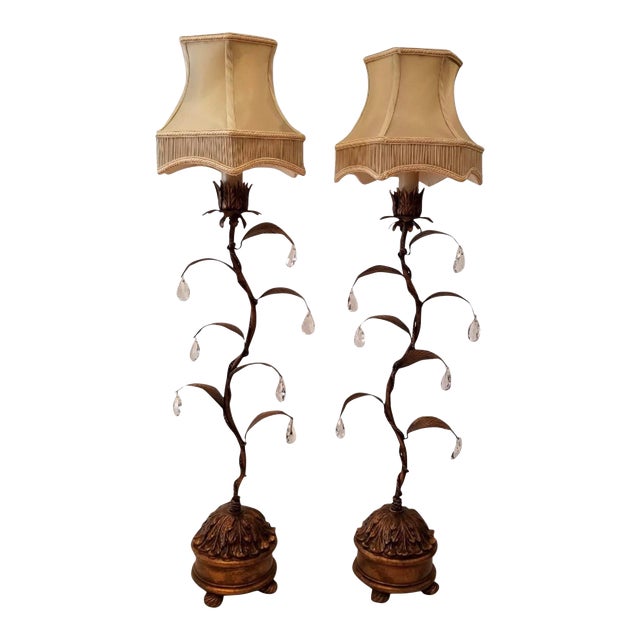 Fine Art Lamps Bronze and Crystal Lamps - a Pair For Sale