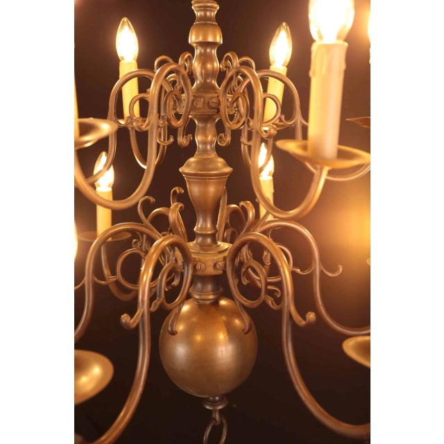 Antique Dutch Bronze Two-tiered Chandelier For Sale - Image 3 of 6