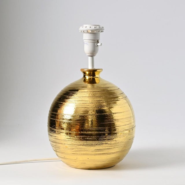 Bitossi Ball-Shaped Gold Ceramic Table Lamp by Aldo Londi for Bitossi, 1970s For Sale - Image 4 of 12