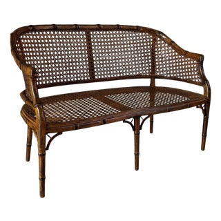 Hollywood Regency Faux Bamboo Cane Settee For Sale