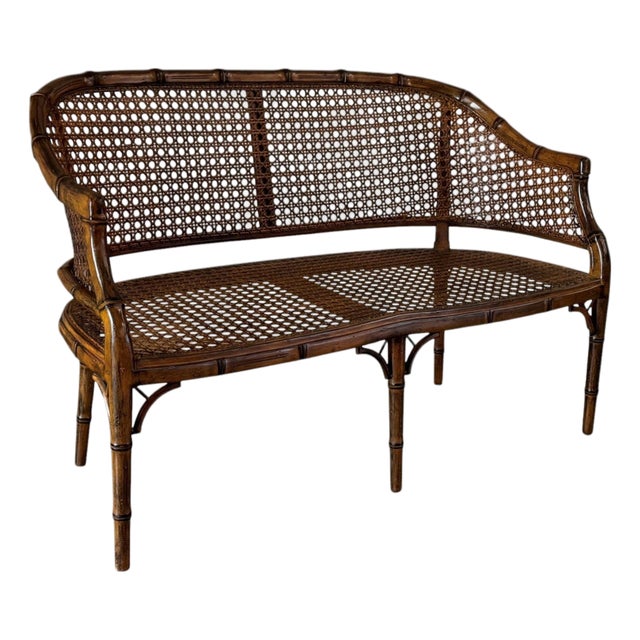 Hollywood Regency Faux Bamboo Cane Settee For Sale