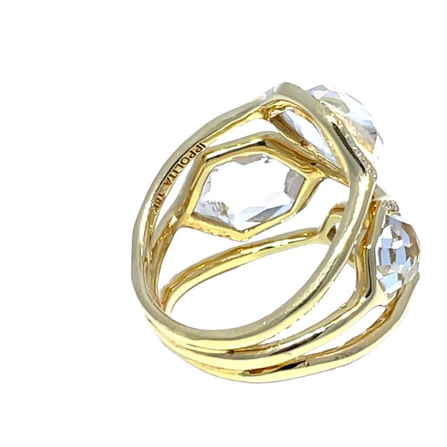 Metal Ippolita 18k Yellow Gold Rock Crystal Quartz and Diamond Ring, Size 6.75 For Sale - Image 7 of 9