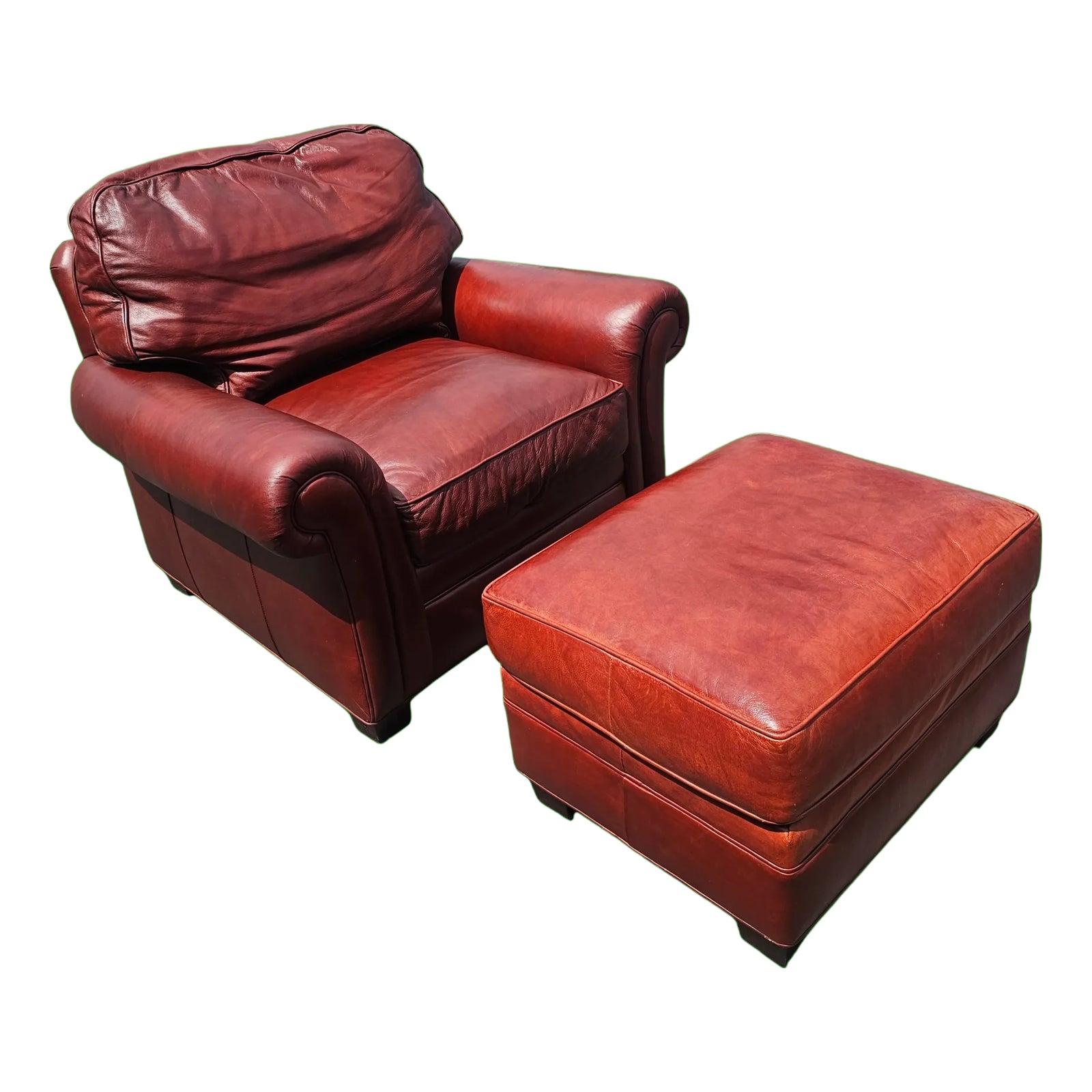 Hancock and Moore Leather Club Chair and Ottoman | Chairish