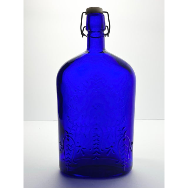 Italian 1970s Vintage Italian Cobalt Blue Glass “Cognac” Decanter Bottle For Sale - Image 3 of 8