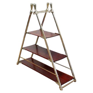 Solid Mahogany and Chrome Metal Boat Shelf, 1920s For Sale