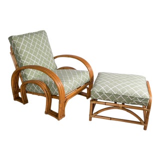 1950s Vintage Rattan Chair & Ottoman For Sale