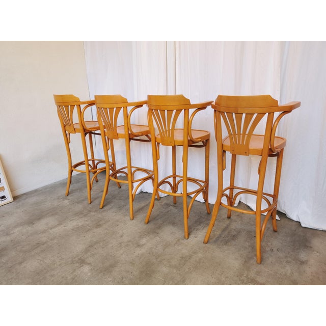 Vintage Bentwood High Pub Stools with Armrests, 1970s, Set of 4 For Sale - Image 12 of 18