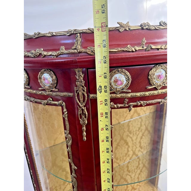 Vintage French Curio China Cabinet Vitrine Demilune Lighted Locking Curved Glass For Sale - Image 10 of 13