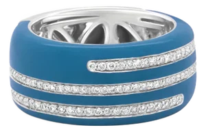 .925 Sterling Silver Turquoise Enamel 5/8 Cttw Round Diamond Wide Band Statement Ring (F-G Color, VS