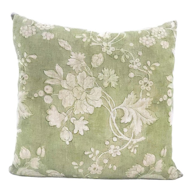 Handmade Linen 20x20 Decorative Throw Pillow With 100% Feather Insert in Floral Motif For Sale
