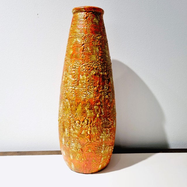 Mid-Century Modern Large Vintage Ceramic Floor Vase in Yellow and Orange, 1970s For Sale - Image 3 of 10
