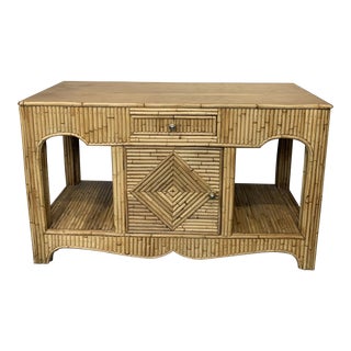 Boho Chic Split Bamboo Reed Bamboo Console Credenza Tv Cabinet For Sale