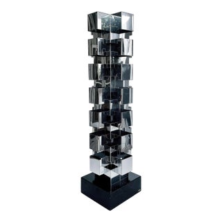 Late 20th Century Curtis Jere Stacked Chrome Geometric Skyscraper Lamp, Signed, Working Condition For Sale