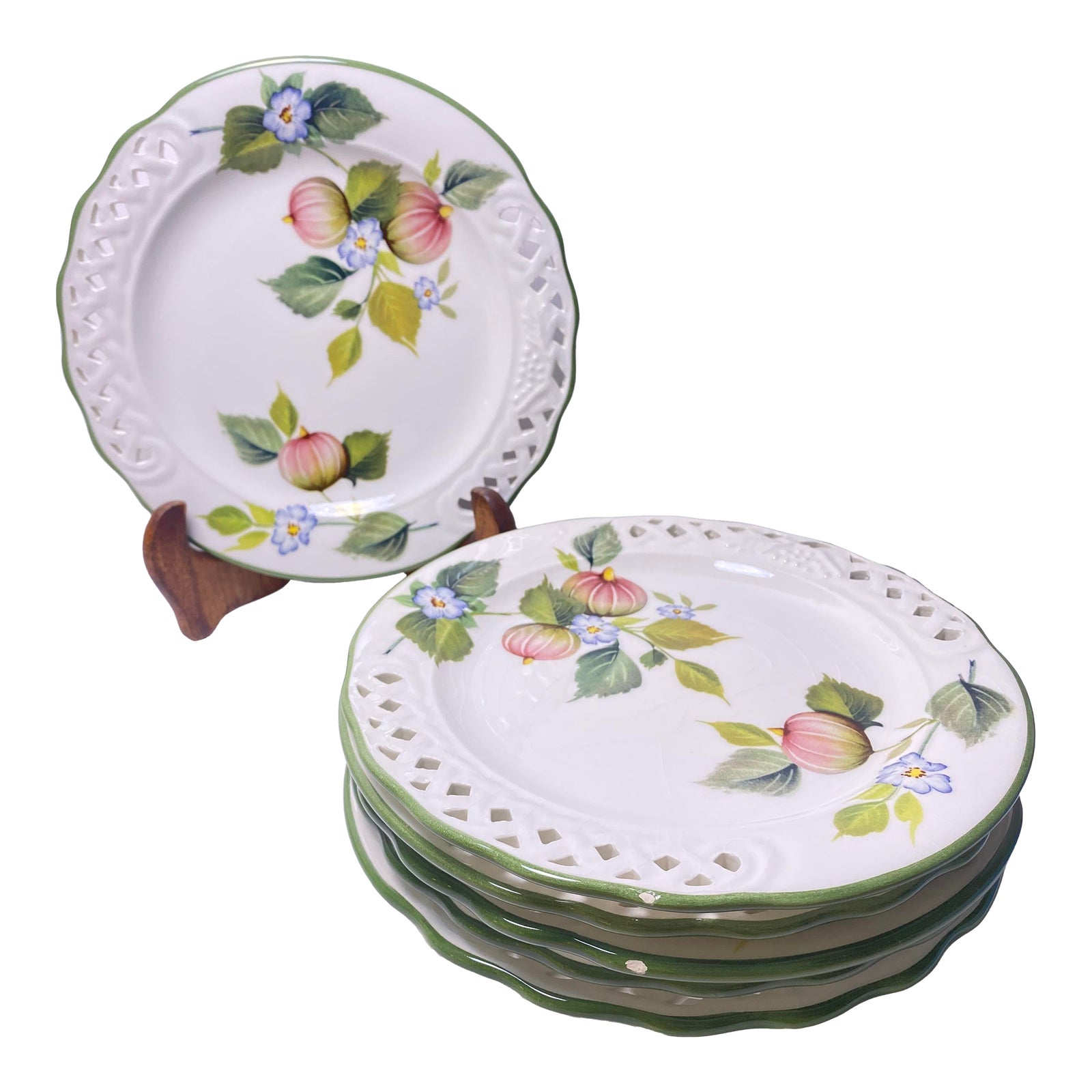 2000s Salad Plates Designed by Brunelli Made in Italy Fig Floral, Set