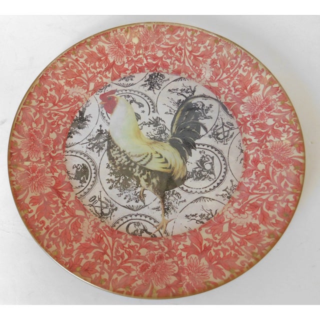 Fabulous Vintage French Glass Rooster Plate With Floral Border and Decoupage Back by Moonlighting Interiors from the late...