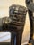 Late 20th Century Pair of Hollywood Regency Chinoiserie Black Bamboo Arm Barstools For Sale - Image 5 of 12