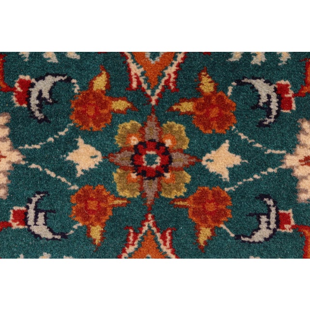 Shabby Chic Shabby Chic 1990's Pak-Persian Teal/Orange Wool Rug - 6'3'' X 9'3'' For Sale - Image 3 of 9