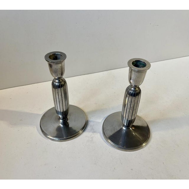 Art Deco Pewter Candlesticks by Just Andersen, 1930s, Set of 2 For Sale - Image 9 of 11
