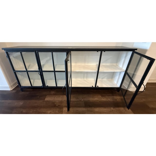 Metal Contemporary Lulu and Georgia "Marjorie" Glass-Front Metal Curio Sideboard For Sale - Image 7 of 14