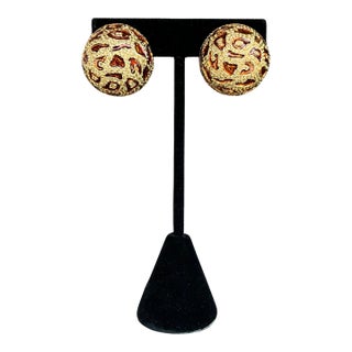 Vintage Ciner Leopard Enamel Clip on Earrings, A Pair For Sale