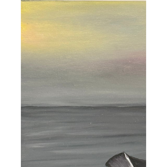 Blue Contemporary Framed Oil on Board Seascape “Solidarity Boat” Artist Signed Ecuador For Sale - Image 8 of 12