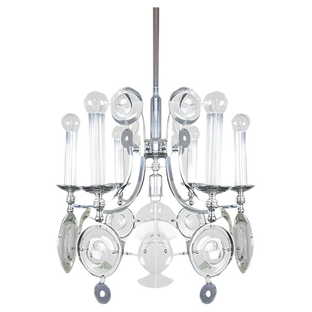 Steel Glass Chandelier, 1970s For Sale