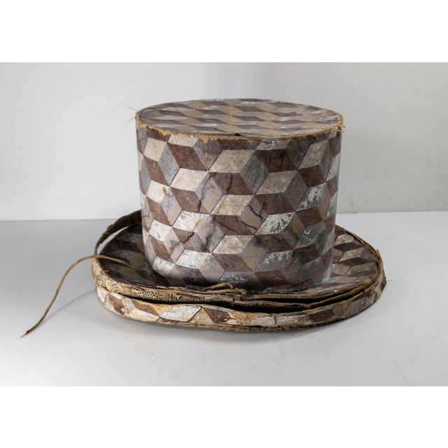 Early 19th Century 19th Century American Folk Op Art Wallpaper Bandbox in Top Hat Form For Sale - Image 5 of 13