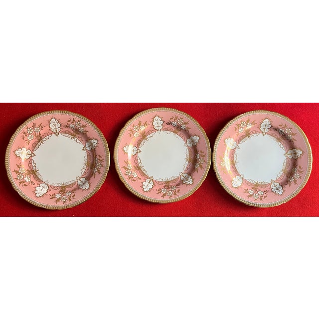 Pink Aynsley Pink & Gold Foliage English Bone China Porcelain 8 3/8" Plates - Set of 12 For Sale - Image 8 of 11