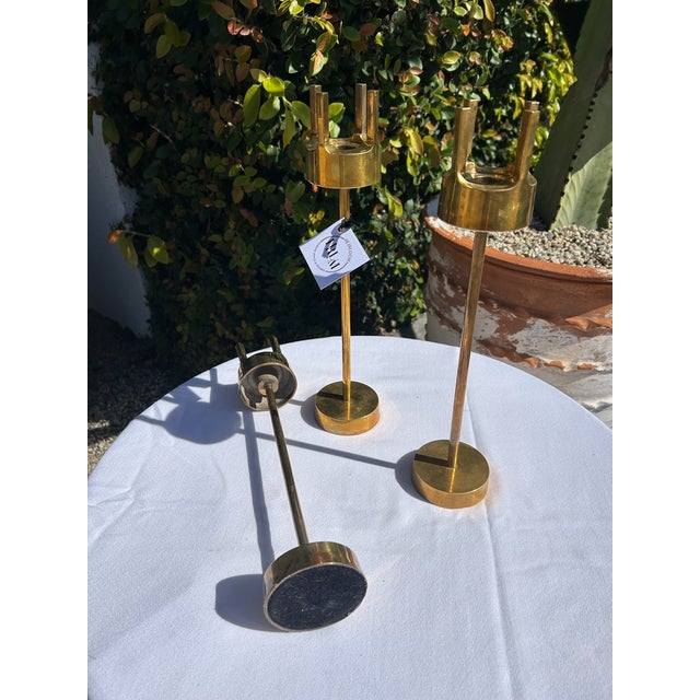 Vintage Mid-Century Brass Candlestick Trio For Sale - Image 14 of 15