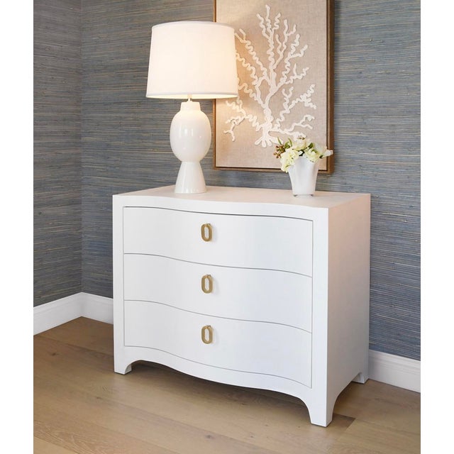 Contemporary Matthew Izzo Home - Cora Textured White Linen, Soft Glide Three Drawer Dresser With Brass Hardware For Sale - Image 3 of 6