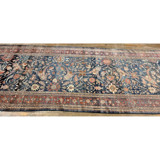 Tribal Floral Garous Design Antique Light Blue Malayer Wide Hall Runner Rug For Sale In New York - Image 6 of 9
