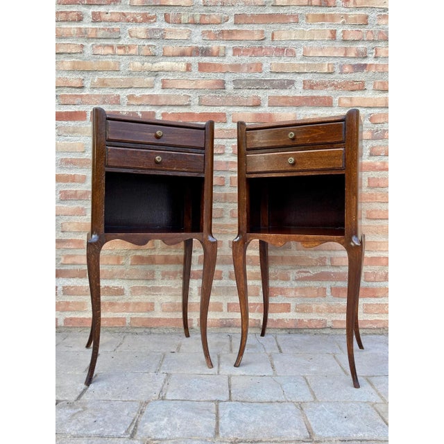 French Oak Nightstands with 2 Drawers, 1890s, Set of 2 For Sale - Image 9 of 14