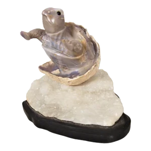 Contemporary Amethyst Stone Carving Turtle Remerging From Egg