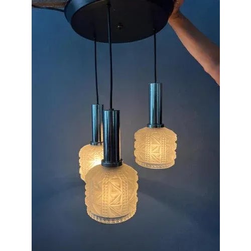 Vintage Frosted Glass Cascade Pendant Lamp For Sale - Image 3 of 11