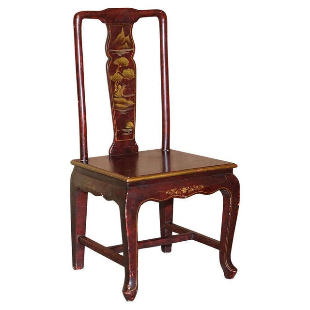 Antique Chinese Red Hand Painted Chair in Sold Wood For Sale - Image 17 of 17