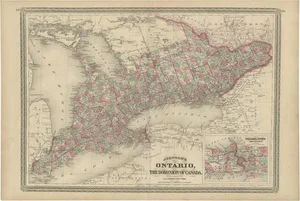 Antique Map of Ontario with Inset Map of the Niagara River by Johnson, 1872