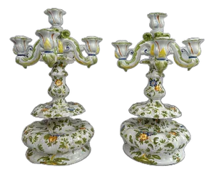 Mid Century Italian Cantagalli Majolica Candelabras - A Pair