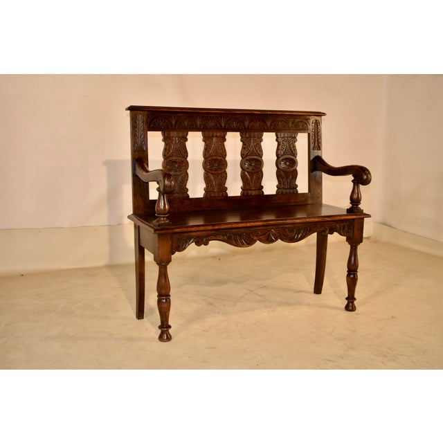 19th Century 19th Century French Oak Settee With Hand Carving For Sale - Image 5 of 10
